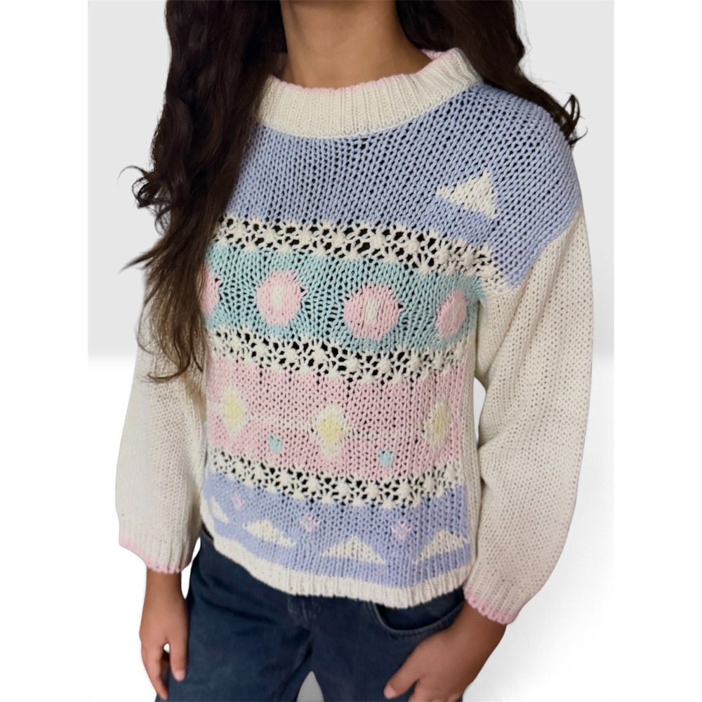 Vintage Yarn Works Knitted By Hand Sweater Pastel Size Small Petite Cottagecore